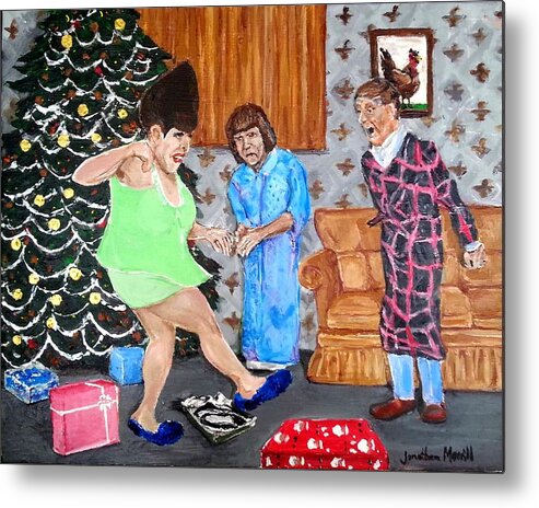Divine Christmas Cha-cha Heels 1974 Female Trouble John Waters Cult Film Betty Woods Roland Hertz Baltimore Cookie Mueller Dawn Davenport Transvestite Metal Print featuring the painting Please Dawn Not on Christmas by Jonathan Morrill