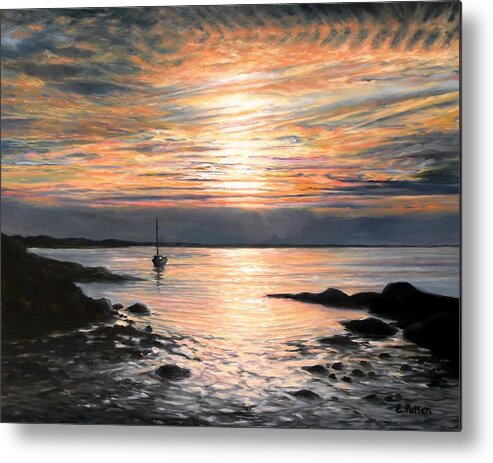 Plum Cove Metal Print featuring the painting Plum Cove Sunset by Eileen Patten Oliver
