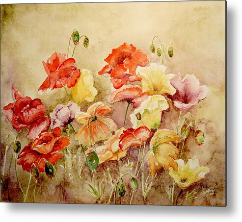 Poppies Metal Print featuring the painting Poppies by Marilyn Zalatan