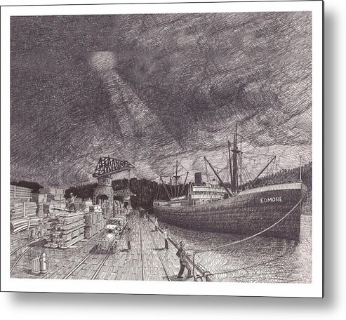 Port Of Tacoma Metal Print featuring the drawing Port of Tacoma WA waterfront by Jack Pumphrey