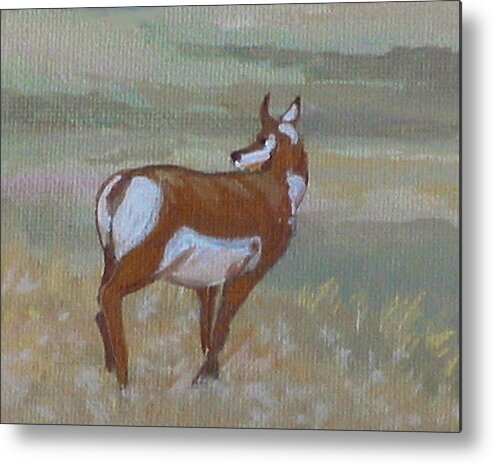 Pronghorn Metal Print featuring the painting Prong Horned Antelope by Diane Ellingham
