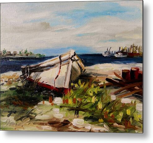 Boat Metal Print featuring the painting Pulled Up on Shore by John Williams