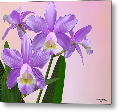 Purple Metal Print featuring the mixed media Purple Orchids by Anthony Seeker