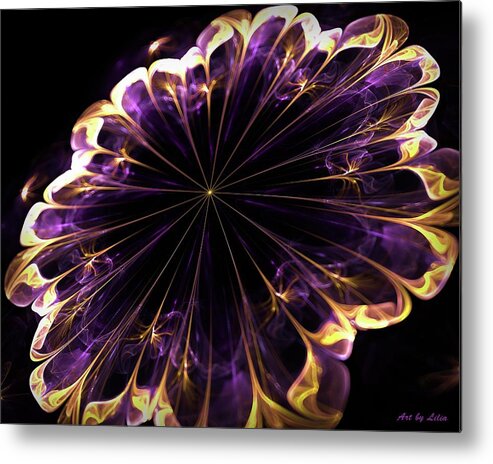 Purple Metal Print featuring the digital art Purple silk and gold Flower by Lilia S