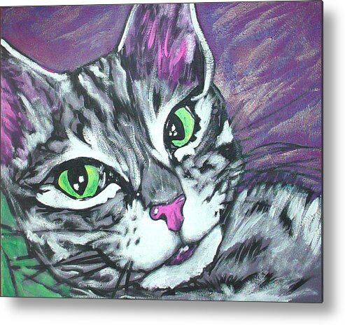 Cat Metal Print featuring the painting Purple Tabby by Sarah Crumpler