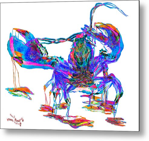 Blue Metal Print featuring the painting Rainbow Lobster On Acid by Ken Figurski