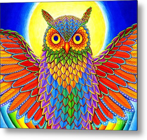 Owl Metal Print featuring the drawing Rainbow Owl by Rebecca Wang