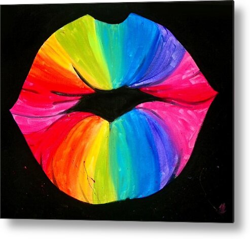 Rainbow Metal Print featuring the painting Rainbow Smooch by Marisela Mungia