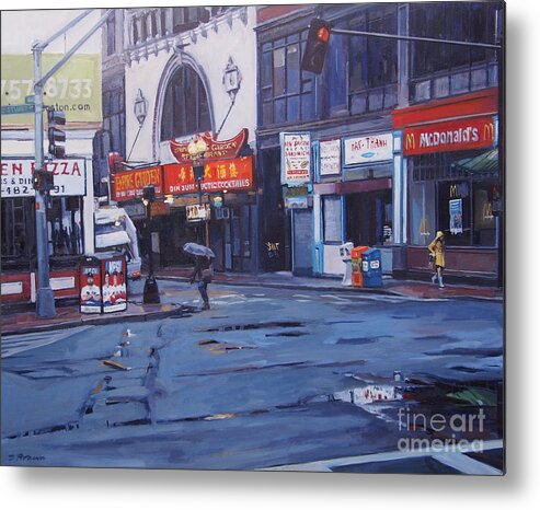 Boston Metal Print featuring the painting Rainy Day in Boston by Deb Putnam