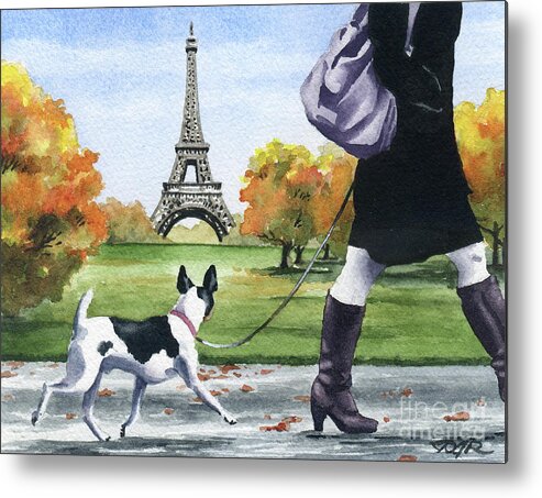 Rat Terrier Metal Print featuring the painting Rat Terrier in Paris by David Rogers