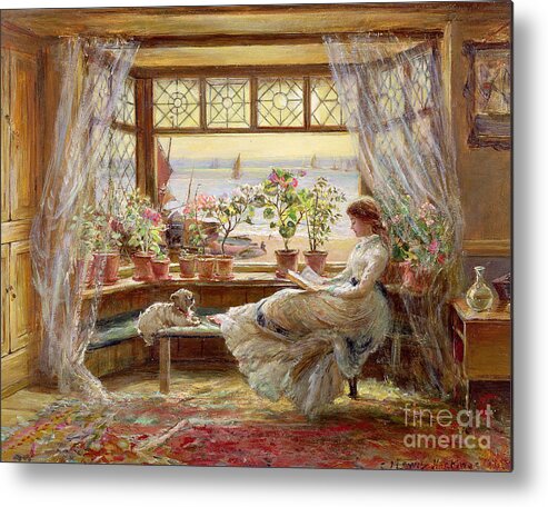 Dog Metal Print featuring the painting Reading by the Window by Charles James Lewis