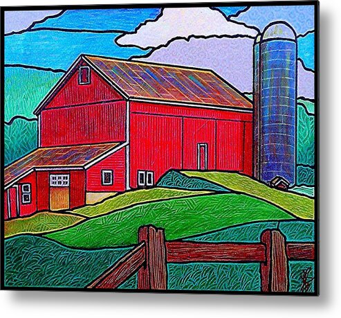 Clouds Metal Print featuring the painting Red Highland County Barn by Jim Harris