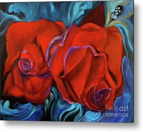 Red Roses Metal Print featuring the painting Red Roses for my Honey by Jenny Lee