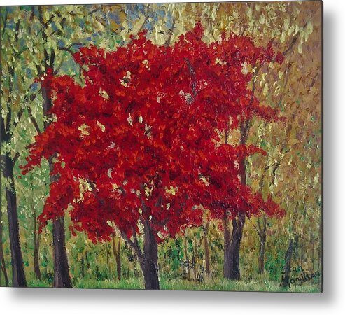 Impressionistic Metal Print featuring the painting Red Tree by Stan Hamilton II
