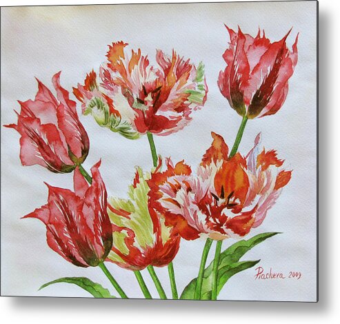 Floral Metal Print featuring the painting Red Tulips. by Natalia Piacheva