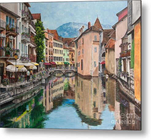 Annecy France Art Metal Print featuring the painting Reflections Of Annecy by Charlotte Blanchard