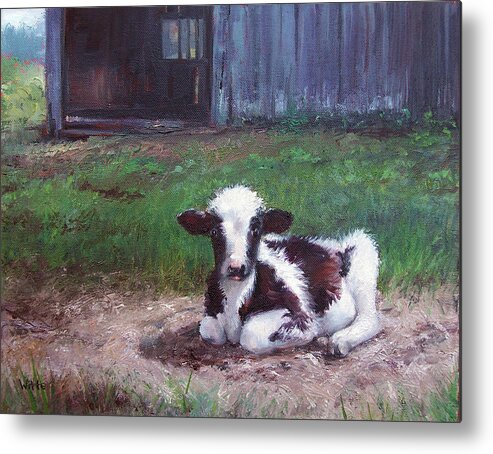 Calf Metal Print featuring the painting Resting Calf by Marie Witte
