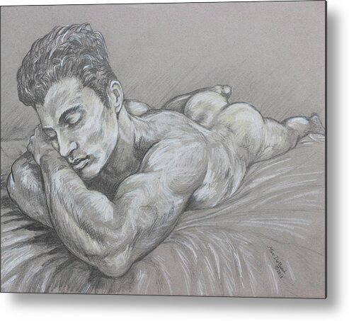 Male Nude Metal Print featuring the painting Resting Nude by Marc DeBauch