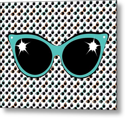Sunglasses Metal Print featuring the digital art Retro Turquoise Cat Sunglasses by MM Anderson