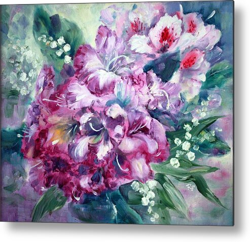 Rhododendron Metal Print featuring the painting Rhododendron and Lily of the Valley by Ryn Shell