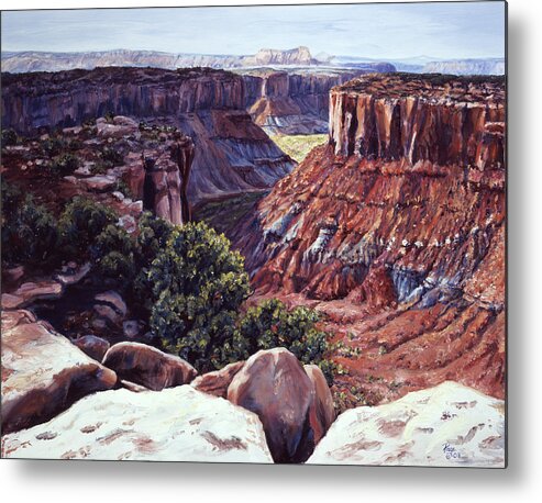 Landscape Metal Print featuring the painting Rimrocked No Way Down by Page Holland