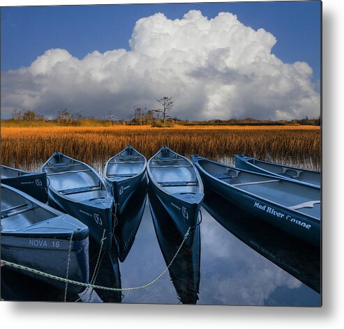 Boats Metal Print featuring the photograph River of Blue by Debra and Dave Vanderlaan