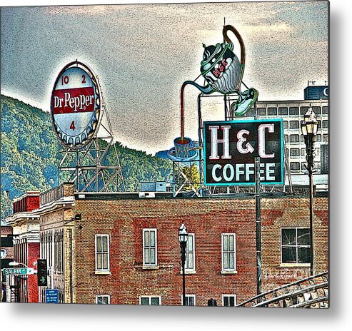 Roanoke Va Virginia Metal Print featuring the photograph Roanoke VA Virginia - Dr Pepper and H C Coffee Vintage Signs by Dave Lynch
