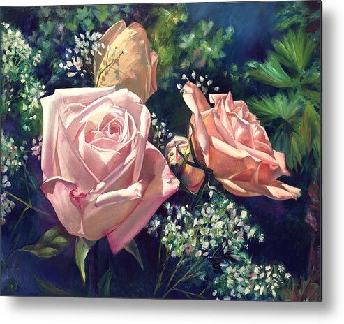  Metal Print featuring the painting Roses in the Mist by Nancy Tilles
