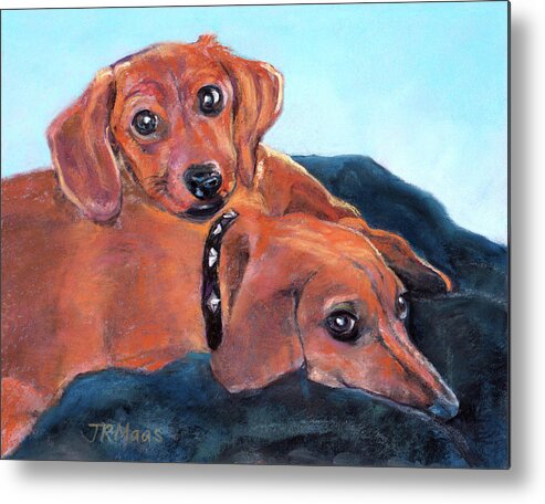 Dachshunds Metal Print featuring the painting Ruby and Rainbow by Julie Maas
