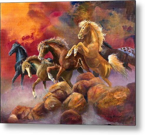 Art Metal Print featuring the painting Runners in the Mist by Cynthia Westbrook