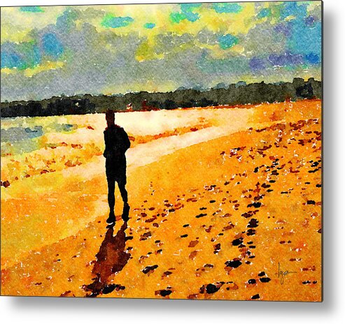 Runner Metal Print featuring the painting Running in the Golden Light by Angela Treat Lyon