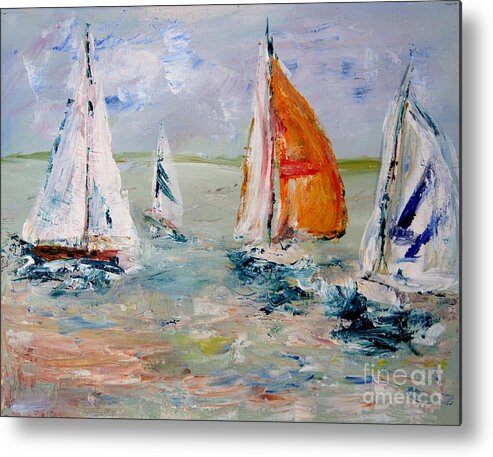 Sailboats And Abstract 2 Metal Print featuring the painting Sailboat studies 3 by Julie Lueders 