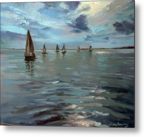 Sailboats Metal Print featuring the painting Sailboats on the Chesapeake bay by Susan Bradbury
