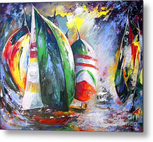 Sailing Boats Painting Metal Print featuring the painting Sailing Regatta by Miki De Goodaboom