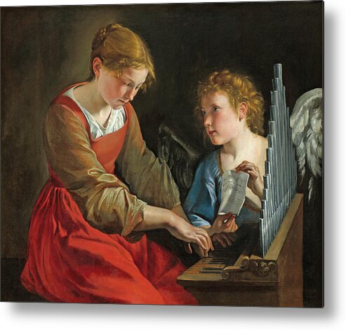 Orazio Gentileschi And Giovanni Lanfranco Metal Print featuring the painting Saint Cecilia and an Angel by Orazio Gentileschi and Giovanni Lanfranco