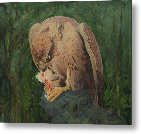 Saker Falcon Metal Print featuring the painting Saker Falcon Lunch by E Colin Williams ARCA
