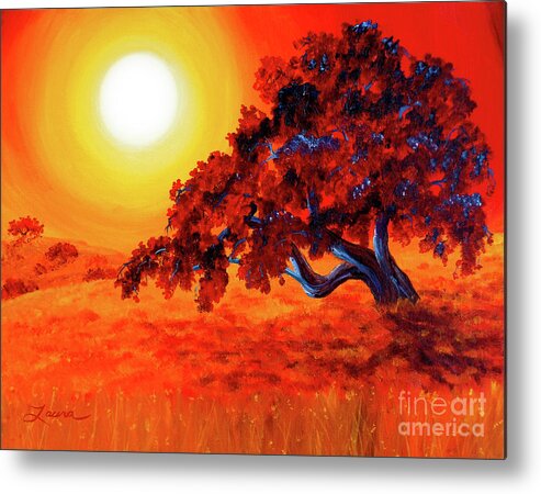 Painting Metal Print featuring the painting San Mateo Oak in Bright Sunset by Laura Iverson