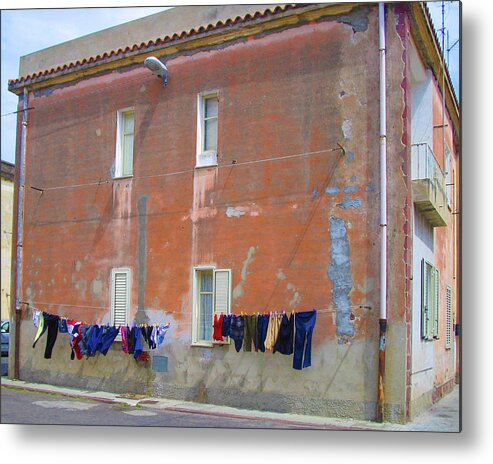 Red Building Metal Print featuring the photograph Sardinian Laundry by Jessica Levant