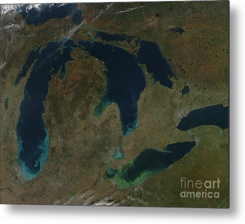 Lake Metal Print featuring the photograph Satellite View Of The Great Lakes, Usa by Stocktrek Images