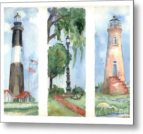 Lighthouses Metal Print featuring the painting Savannah Lighthouses by Doris Blessington