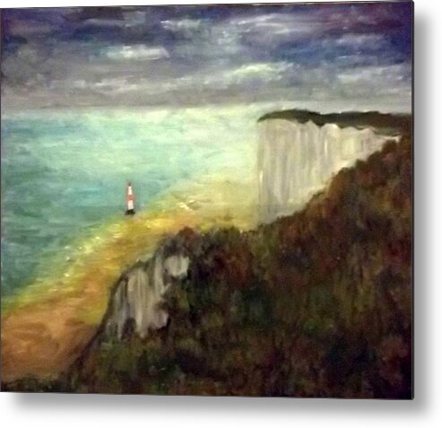Sea Metal Print featuring the painting Sea, Cliffs, Beach and Lighthouse by Peter Gartner
