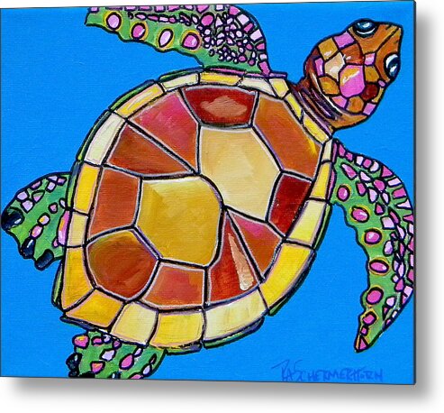 Sea Turtle Metal Print featuring the painting Sea Turtle by Patti Schermerhorn