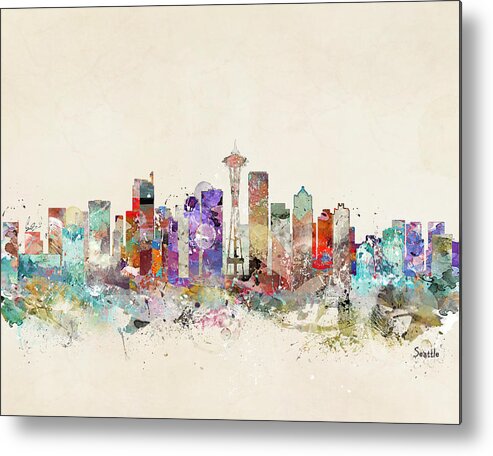 Seattle City Skyline Metal Print featuring the painting Seattle Skyline by Bri Buckley