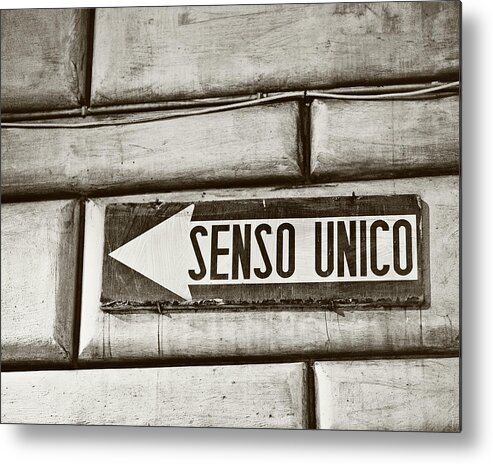 Black And White Metal Print featuring the photograph Senso Unico - One Way by Melanie Alexandra Price