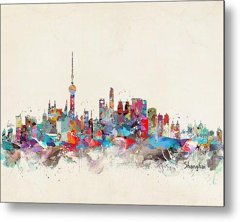 Shanghai City Skyline Metal Print featuring the painting Shanghai Skyline by Bri Buckley