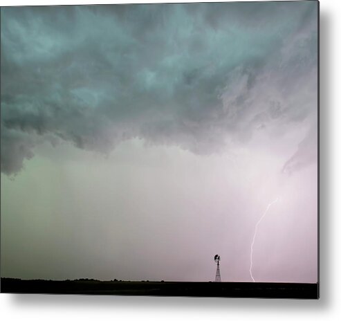 Kansas Metal Print featuring the photograph Shelf Cloud and Windmill -05 by Rob Graham