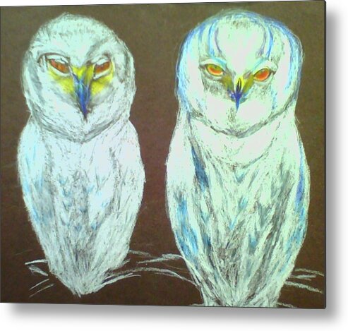 Snow Owls Metal Print featuring the drawing Snow Birds by Suzanne Berthier