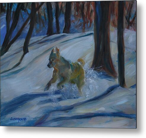Landscape Metal Print featuring the painting Snow Day by Susan Hensel