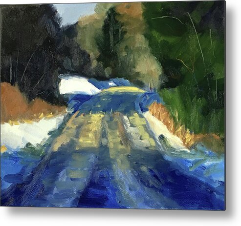 Winter Landscape Metal Print featuring the painting Snow Road by Nancy Merkle