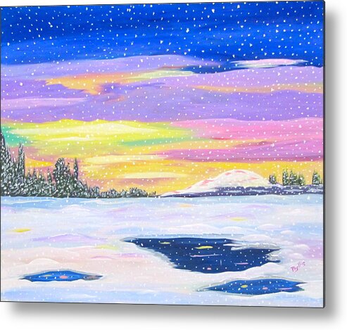 Color Metal Print featuring the painting Snowstorm by Phyllis Kaltenbach